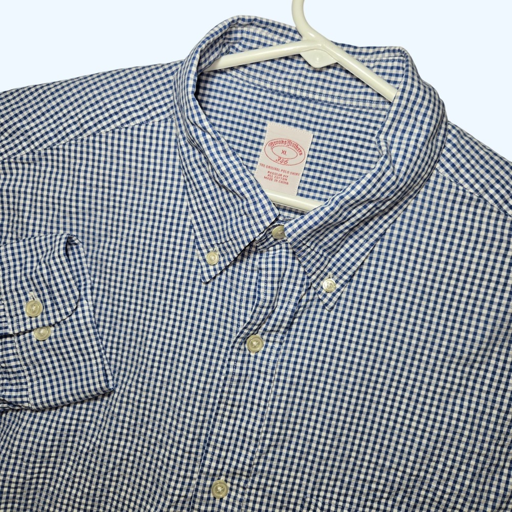 Brooks Brothers 346 Seersucker Gingham Regular Fit Men XL Button Down Shirt READ